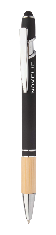 Stylo à bille stylet en aluminium - Embase en bambou - Finition caoutchoutée - Encre bleue_0
