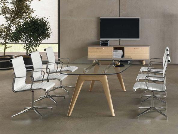 Table de réunion Terra - verre trempé 12mm - pieds en bois massif - 240x120 cm - Garantie 3 ans_0