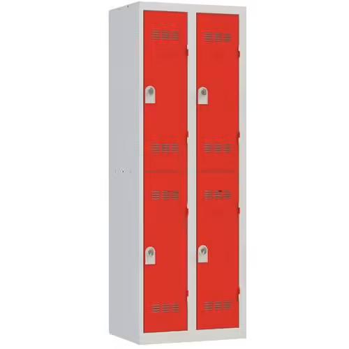 Vestiaire multicases 2 cases par colonne serrure 2 gris clair rouge_0