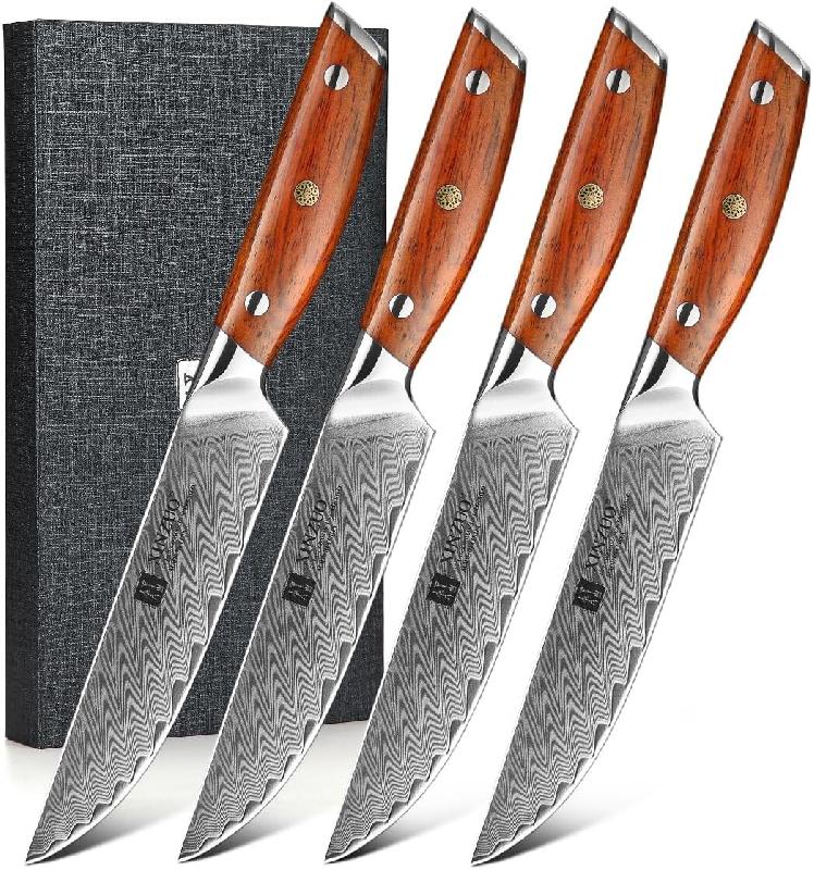 XinZuo - Couteaux à steak Damas 4 pièces - Série B27 Yi - multicolore multi-matériau B27-4NP_0