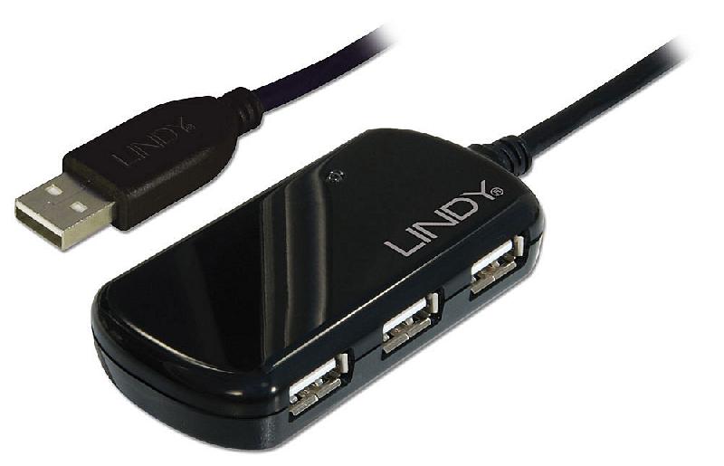 Rallonge active USB 2.0 Pro + Hub, 8 mètres Lindy 42781 - compatible USB 2.0/1.1 avec alimentation 5V 2A_0