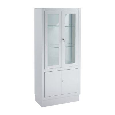 Armoire vitrine médicale 60x140x30 - acier émaillé ou inoxydable avec double porte vitrée et serrure_0