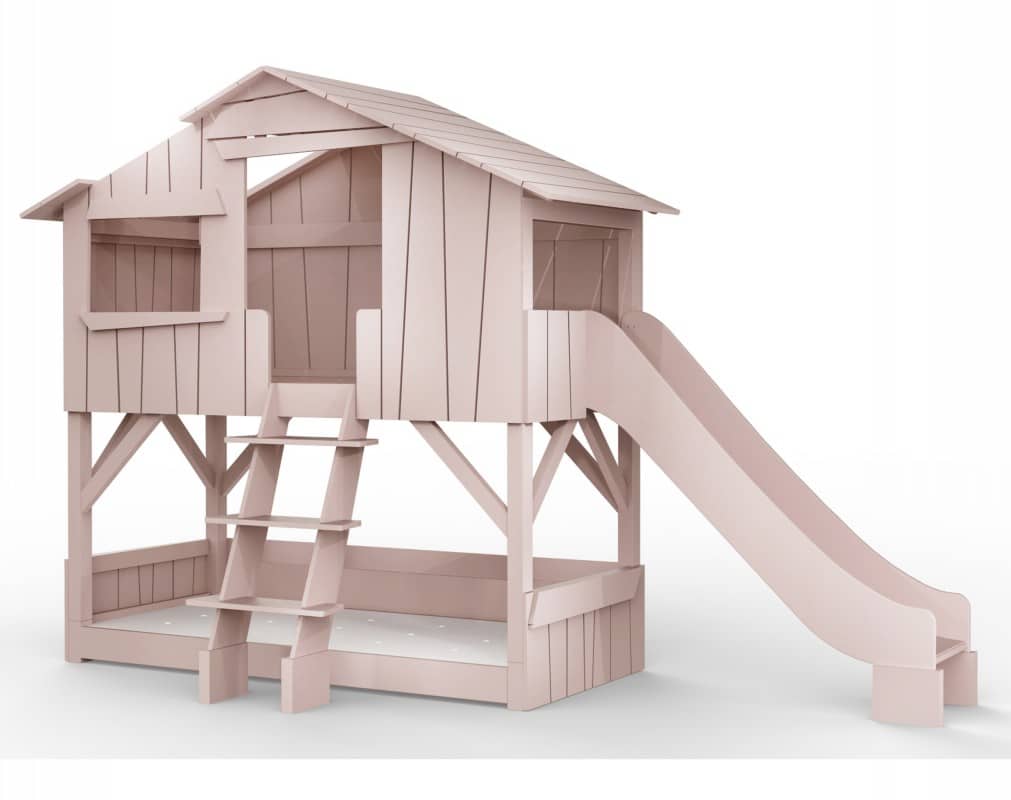 Cabane de jeu superposée & toboggan seul-rose poudré et laqué - 179 × 341 × 221 cm   / 240.6 kg_0