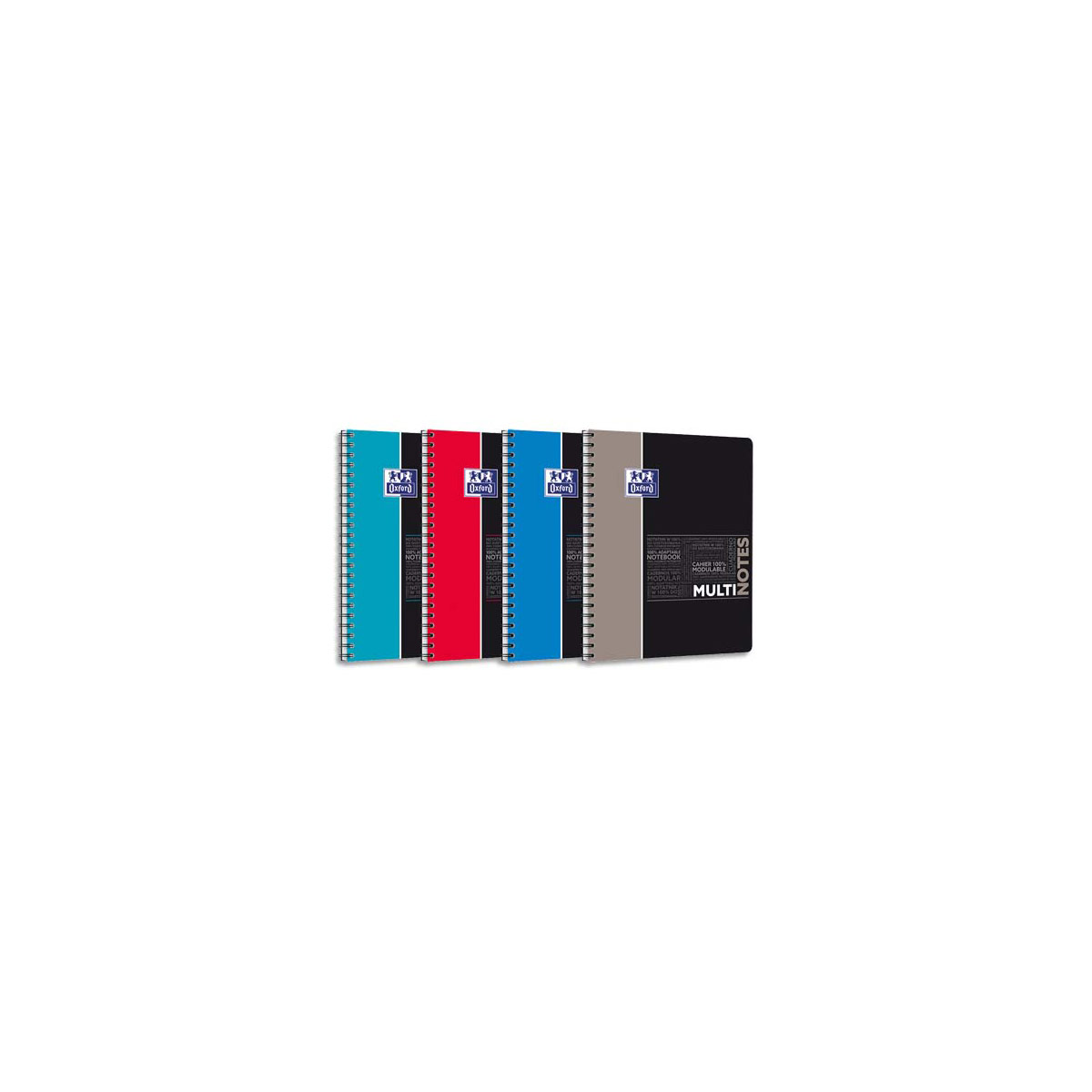 CAHIER MULTINOTES OXFORD A SPIRALE - A4 - 160 PAGES PERFOREES QUANDRILLE 5X5 - 90 G - COLORIS ASSORTIS - LOT DE 5