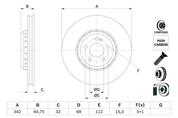 Disque de frein Bosch 0986479G35 - Avant - Deux pièces poinçonné/ventilé_0
