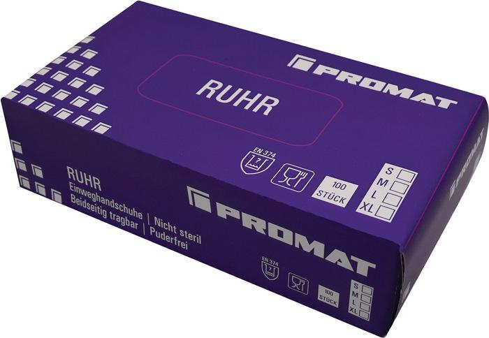 Gant jetable Ruhr taille XL bleu nitrile - EN 374 catégorie EPI III - boîte de 100 pièces - PROMAT_0