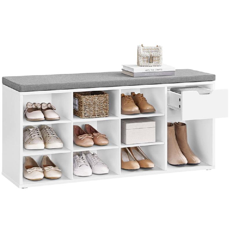 Helloshop26 - Banc à chaussures banc de rangement avec tiroir et compartiments ouverts étagère à chaussures siège rembourré pour 12_0004073 - ve_0