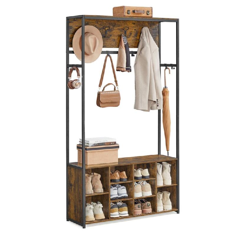 Helloshop26 - Porte-manteau meuble d'entrée avec étagères à chaussures 32 x 100 x 180 cm étagères réglables compartiments ouverts 12_0007072 -_0