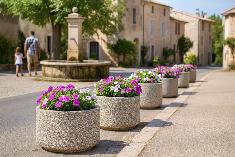 Jardinière pour espace public ronde en béton - Article 230 - Diamètre et hauteur variables - Résistante aux climats marins et personnalisable_1