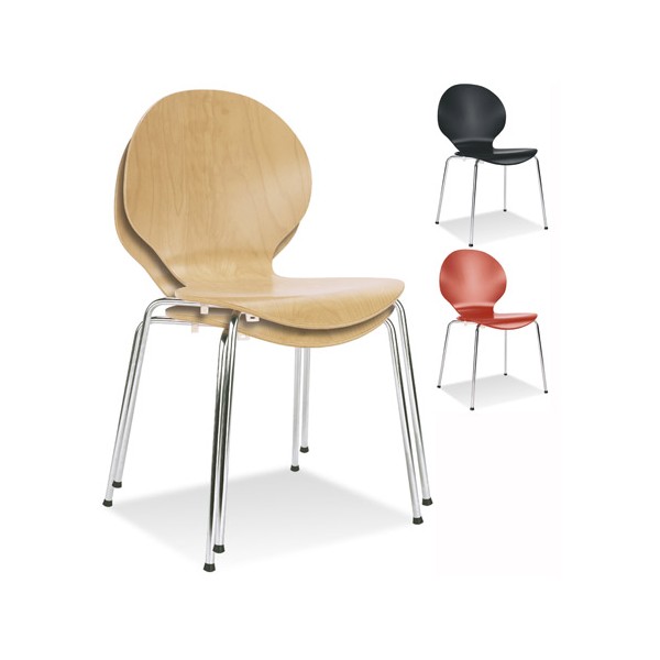 Lot de 4 chaises empilables Apremont - 4 pieds chromés - coque hêtre teinté vernie - T6 - 375873_0