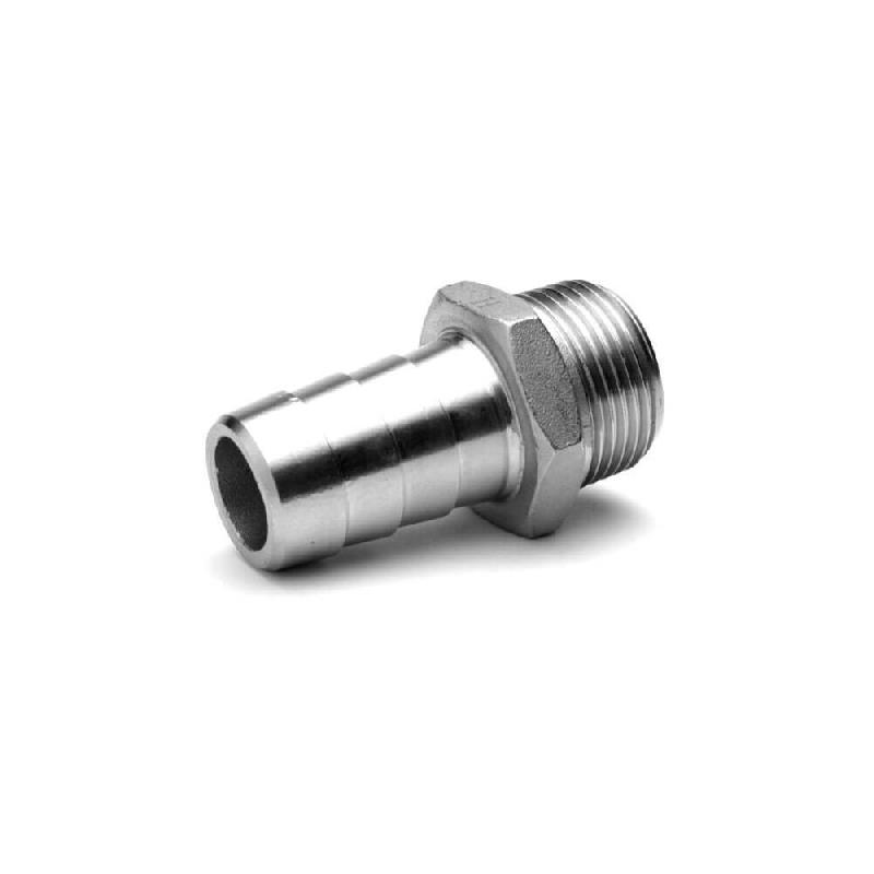 Raccord annelé droit mâle hexagonal - Inox - 1