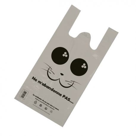 Sacs plastique réutilisables 'Chat' - 33 + 20 x 60 cm - PEBD 50 µ - Gris - 25L - Colis de 500_0