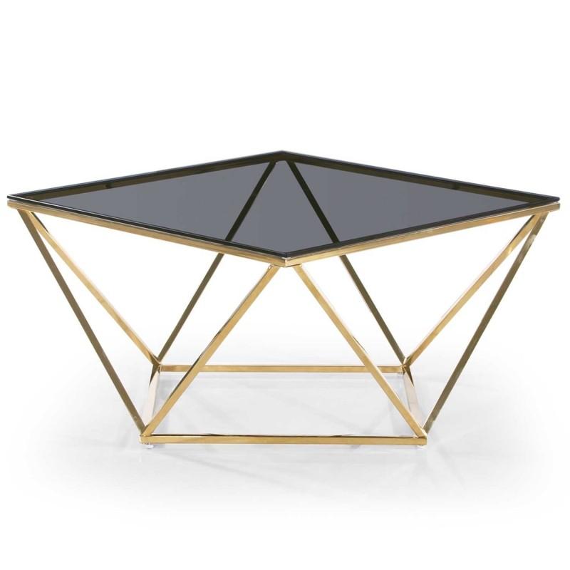 Table basse design en verre fumé Lina 80 cm - noir & or - Paris Prix_0
