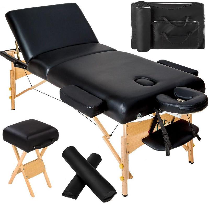 TABLE DE MASSAGE PLIANTE 3 ZONES, TABOURET, ROULEAU + HOUSSE NOIR 2008142_0