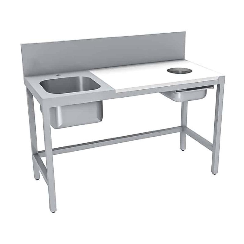 Table de préparation 1 bac de rinçage avec tiroir GN1/1 dessus mixte inox poly à droite longueur 1400 mm_0
