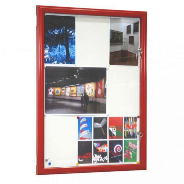Vitrine fine d'extérieur rouge - vitre sécurit 4 mm - format 16 x A4 - étanche et ventilée - Rolléco_0