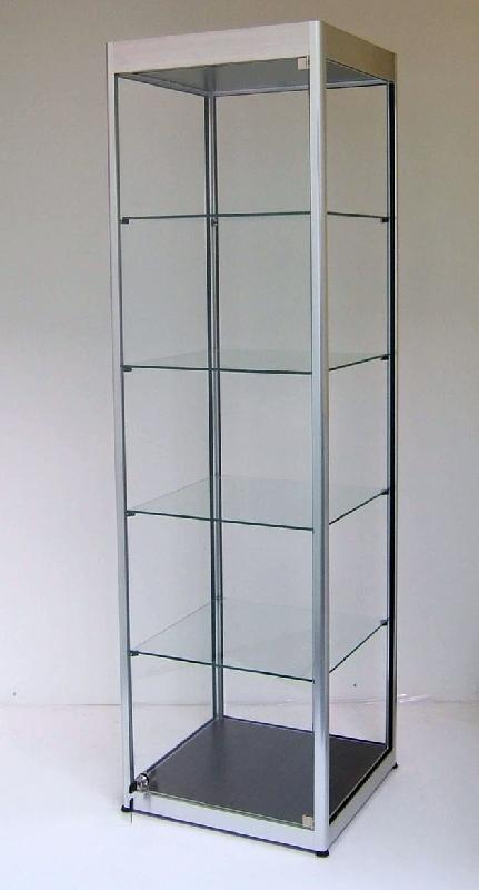 Va1 - Vitrine d'exposition haute en verre trempé avec 4 tablettes réglables et porte battante à serrure - À partir de 555€ HT_0