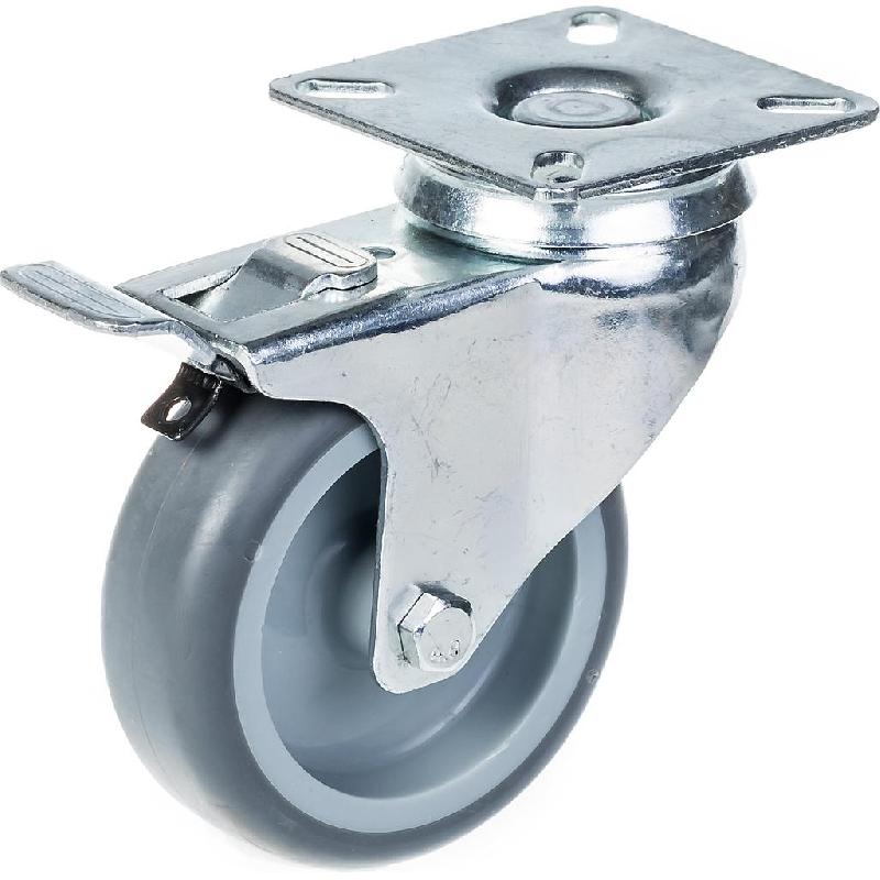 Roulette pivotante/frein de 75 mm en caoutchouc TPR gris sur roue centrale en polypropylène_0