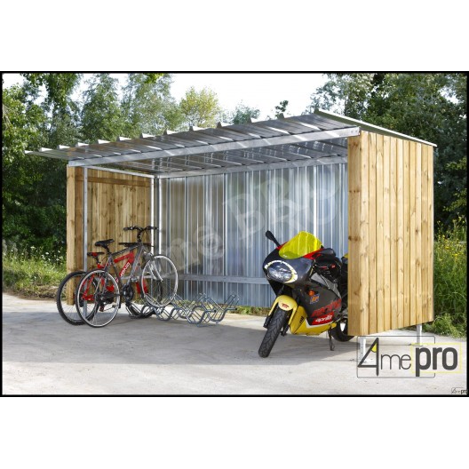 Abri vélo semi-ouvert 4me03132 / structure en acier / bardage en acier et bois / pour 10 vélos_0