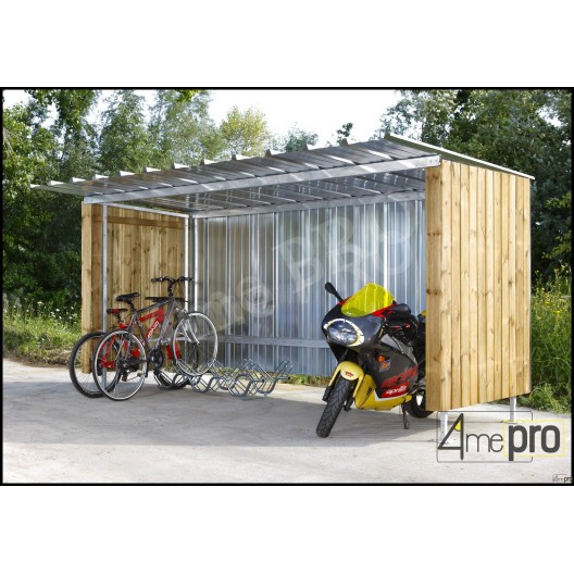 Abri vélo semi-ouvert 4ME03132 - structure acier - bardage bois - capacité jusqu'à 10 vélos_0