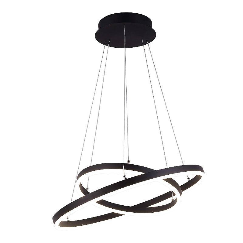 ARCCHIO SUSPENSION LED ALBIONA, NOIR, 2 ANNEAUX, Ø 60 CM