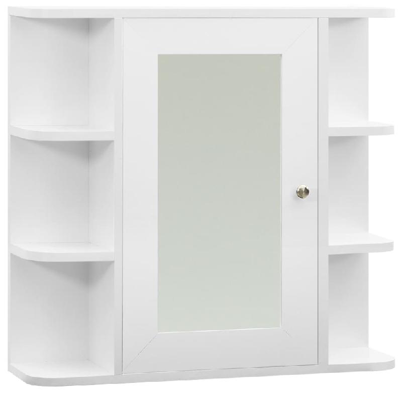 Armoire à miroir de salle de bain - MDF blanc - 66 x 17 x 63 cm - 1 porte - 8 compartiments_0