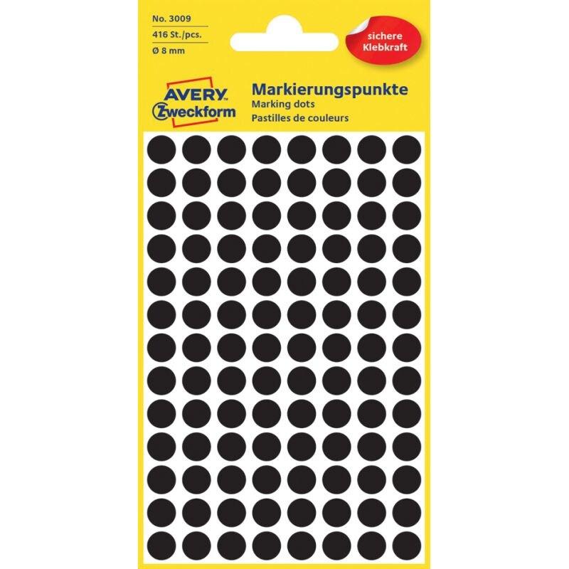 Avery Zweckform Etui de 416 pastilles adhésives, diamètre 8 mm, coloris assortis (4 feuilles / cdt) - 3090_0