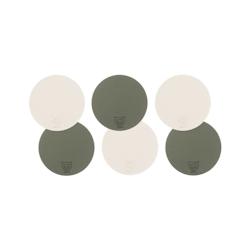 Bjorn Sous-verre rond réversible - 6 pièces - Cuir recyclé blanc crème et vert de gris - multicolore 3701488308226_0