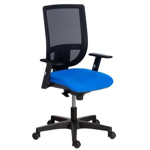 CHAISE DE BUREAU NAO TISSU ET MAILLE BLEU - DOSSIER HAUT ACCOUDOIRS - MÉCANISME SYNCHRONE - PIEDS NOIR