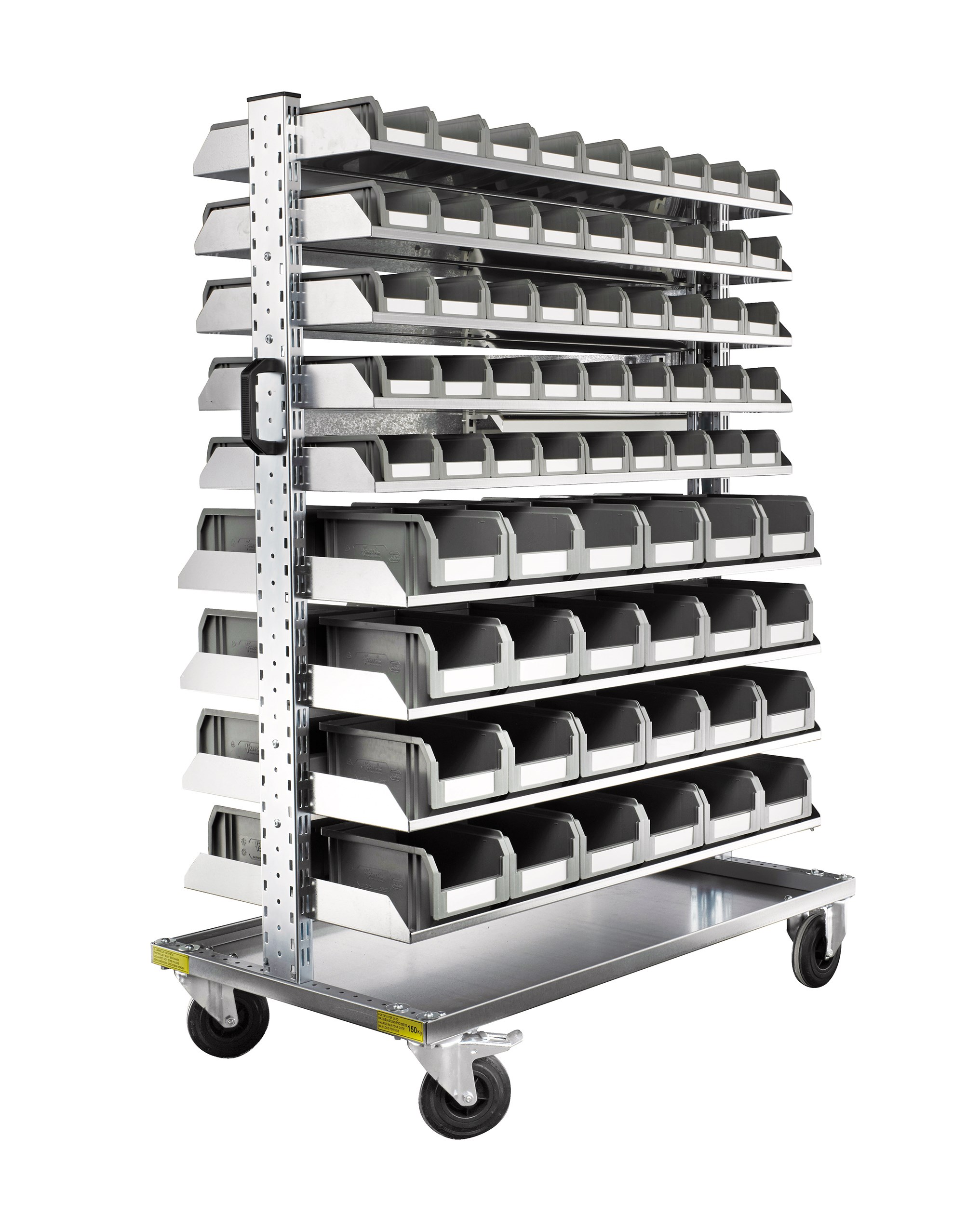 CHARIOT MOBILE AVEC RACK 138 BACS À BEC PLASTIQUES