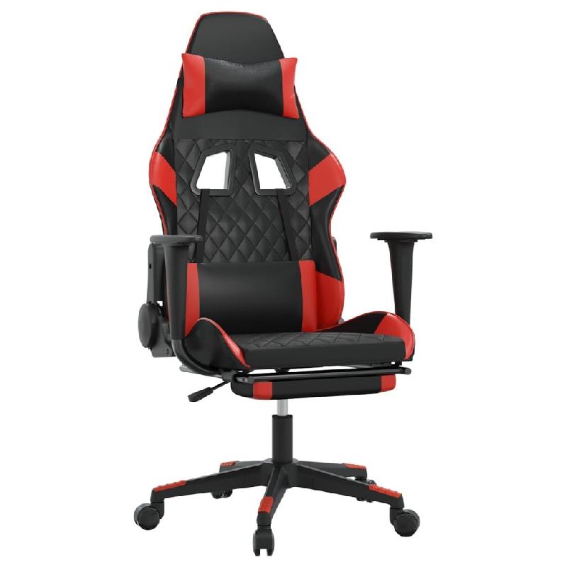 Décoshop26 - Fauteuil de bureau chaise gaming avec coussin lombaire avec repose-pieds en PVC noir et rouge DEC025858 - rouge 3000255494255_0