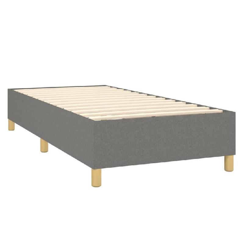 Décoshop26 - Sommier à lattes sur pieds cadre de lit 90x190 cm tissu gris foncé TDL0207102 - gris 3001162788000_0
