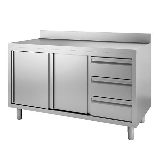 Gastro-Inox Armoire de travail avec portes battantes 3 tiroirs et rebord 1200x600x880mm - inox 7445908684632_0