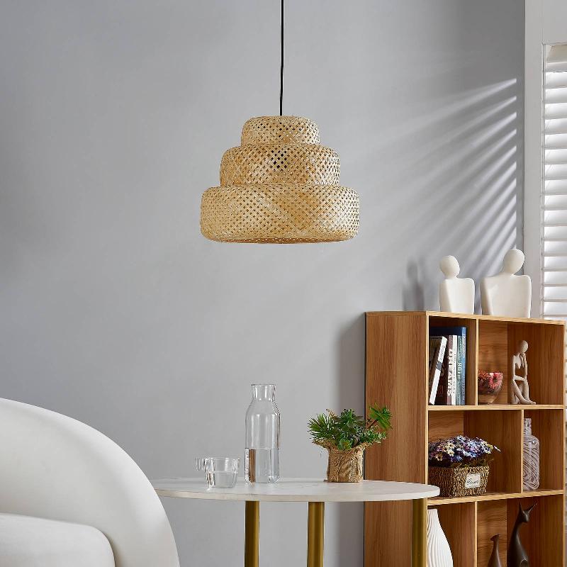 LINDBY SUSPENSION VENORA, Ø 40 CM, TROIS NIVEAUX, BAMBOU,E27