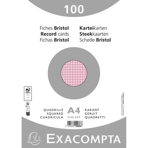 LOT DE 10 - PAQUET 100 FICHES SOUS FILM - BRISTOL QUADRILLÉ 5X5 NON PERFORÉ 210X297MM - ROSE