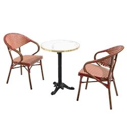 Oviala Business Table de terrasse 60cm inclinable marbre blanc et 2 chaises rouge - rouge métal 112230_0