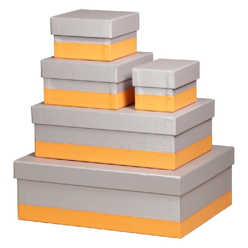 RHODIARAMA SET 5 BOÎTES GIGOGNES SIMILI CUIR ITALIEN 44X34X16 CM - ARGENT