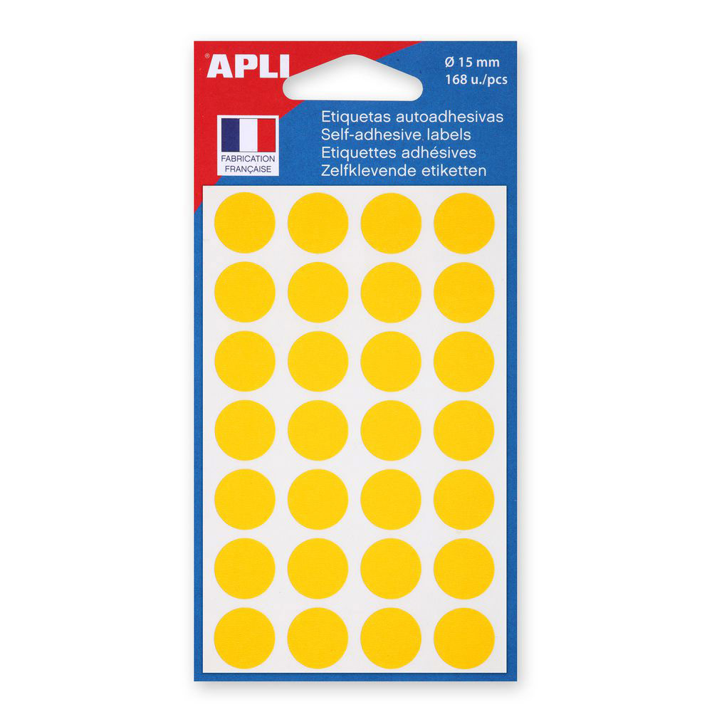 SAC DE 168 DISQUES ADHESIFS - 15MM - JAUNE