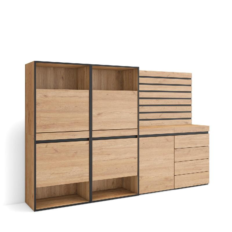 SKRAUT HOME Meuble à Chaussures, 227x145x35 cm, Chambre à coucher, pièce, Commode, Buffet, Panneaux Muraux en Bois, Chêne - beige Bois manufactur�_0