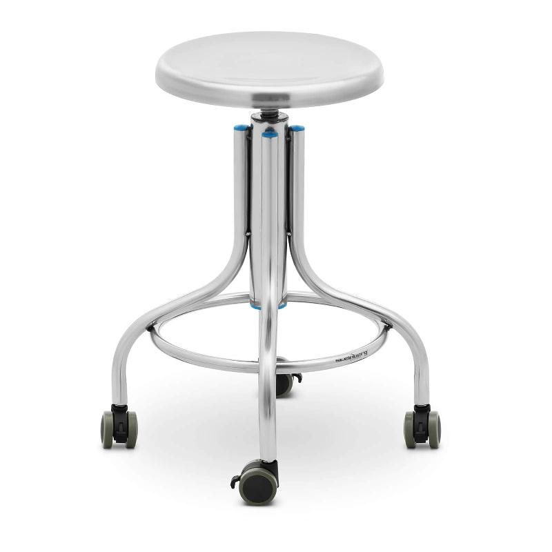 Tabouret labo à roulettes en acier inoxydable - Réglable en hauteur - Charge 100 kg - 14_0005786_0