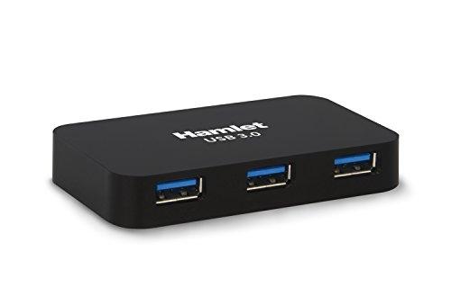 HAMLET XHUB430BKPW - Hub USB 3.0 4 ports 5 Gbps avec câble USB 3.0 et adaptateur secteur_0