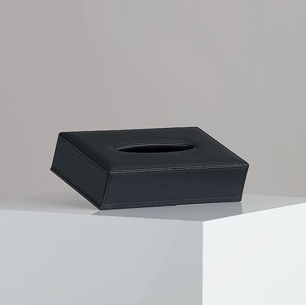 Boîte de mouchoirs de luxe rectangle - noir - simili-cuir - 240x122x70 mm_0