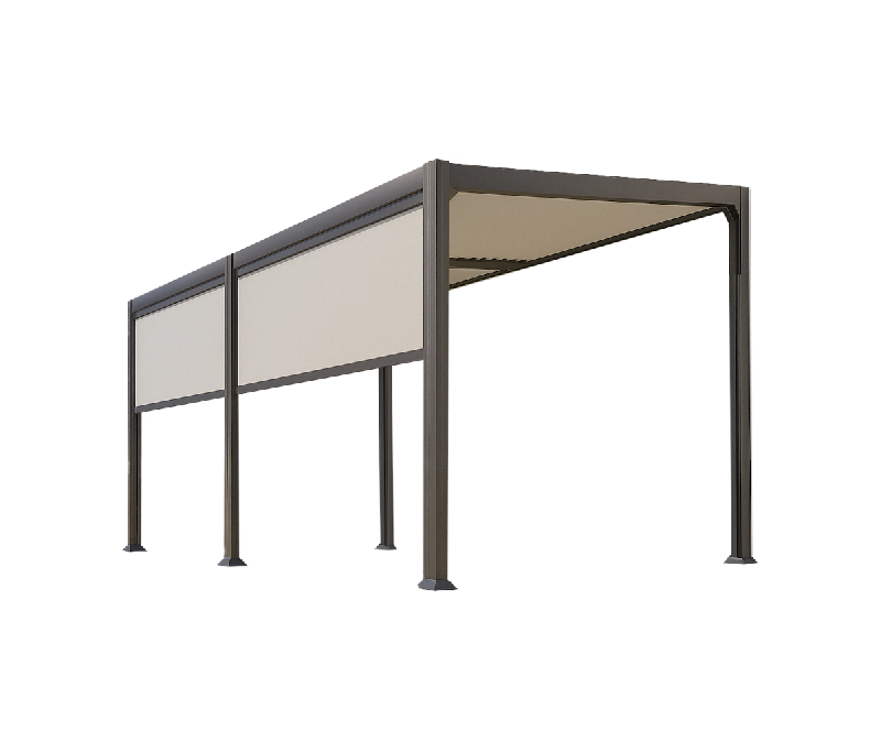 COULEURS DU MONDE Pergola bioclimatique Brisbane 3x4m aluminium avec lames orientables et 2 écrans frontaux coulissants - gris aluminium 3700263329395_0