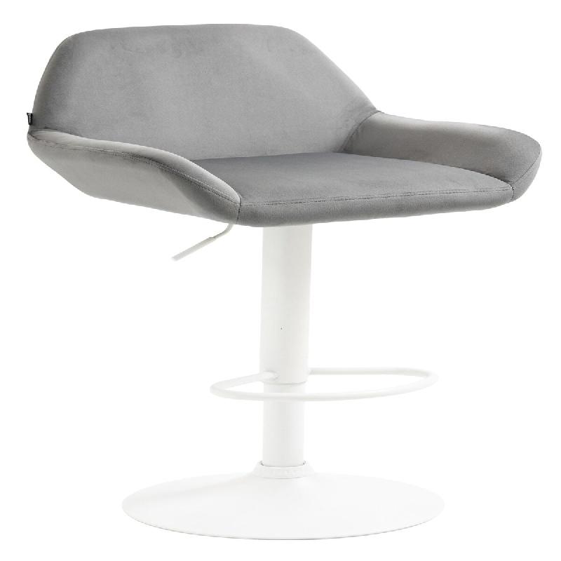 Décoshop26 - Tabouret de bar en velours rembourré gris base trompette métal blanc mat TDB10413 - blanc 3000458769600_0