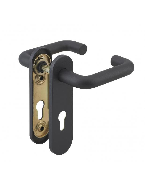 Ensemble sur plaque béquille double noire carré 9 mm - Thirard - 580367 - serrure à encastrer pour chaufferie_0