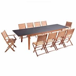 Oviala Business Ensemble table de jardin extensible en eucalyptus avec 10 assises - marron Bois massif 109367_0