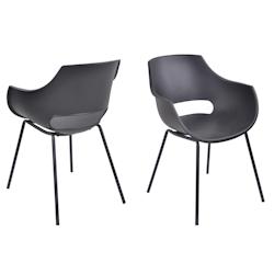 Möbilia Chaises, lot de 2 | Coque d'assise en plastique | Structure métallique | L 51 x P 57,5 ​​x H 85 cm | Noir - noir multi-matériau 21020071_0