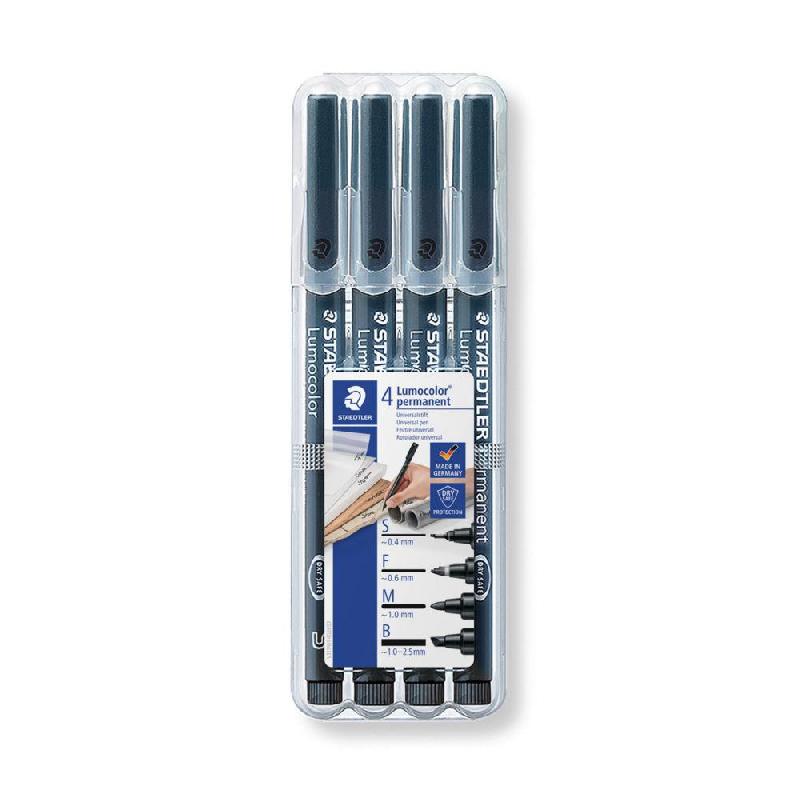 MARQUEUR PERMANENT STAEDTLER LUMOCOLOR 4 LARGEURS DE POINTE OGIVE - NOIR ETUI DE 4