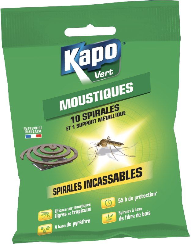 Spirale antimoustiques KAPO - 10 spirales de 6g pour usage extérieur toute l'année - Action choc_0