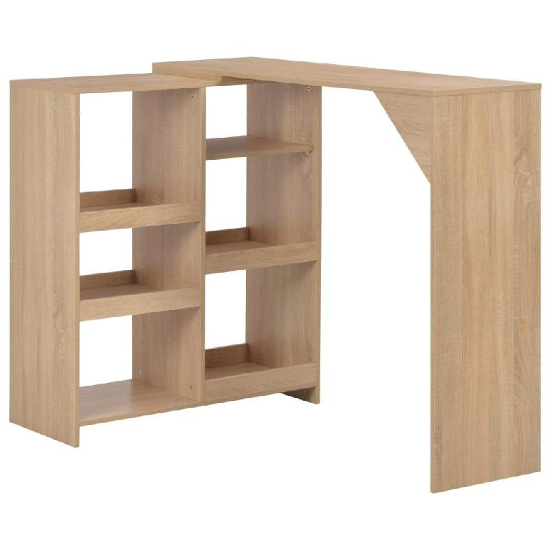 Table haute mange-debout bar bistrot - tablette amovible - chêne beige - 138 cm - 0902048_0